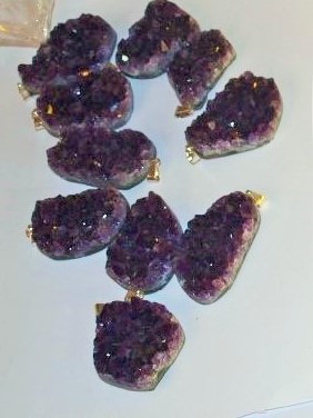 Stones from Uruguay - Dark Purple Amethyst Druzy Free Form Pendant with Silver Bail( 50 microns in thickness)