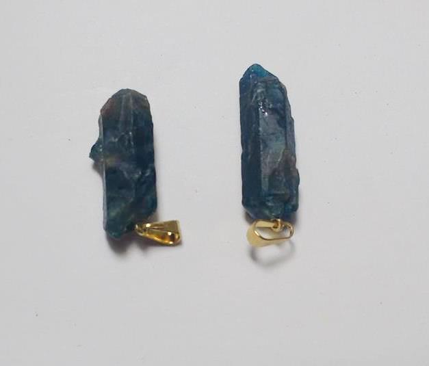 Stones from Uruguay - Rough Blue Apatite Pendant with Hole and Gold Plated Bail