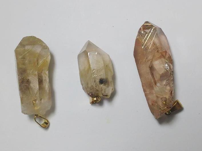 Stones from Uruguay - Golden Rutile Point Pendant with Plated Brass Bail and Hole