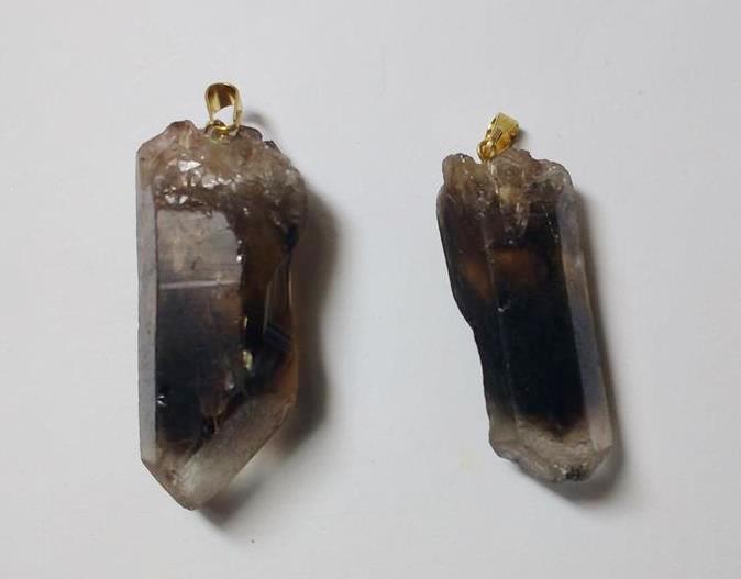 Stones from Uruguay - Bicolor Smoky Quartz Point Pendant with Drill Hole and Bail