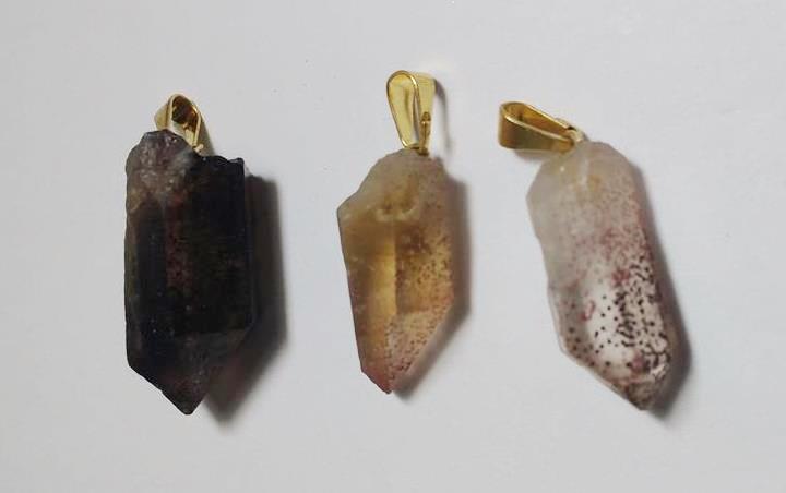 Stones from Uruguay - Drilled Crystal Point Pendant with Lepidocrocite Inclusion, Red Fire Quartz Pendant with Hole and Bail
