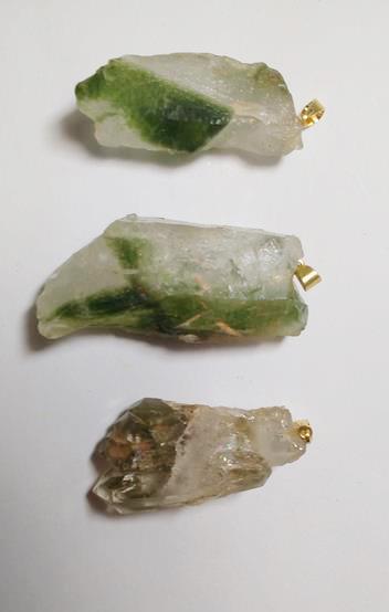 Stones from Uruguay -   Green Phantom Quartz Crystal Points Pendant with Hole and Bail