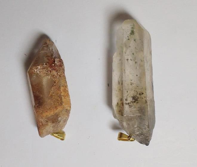 Stones from Uruguay - Phantom Quartz Crystal Points Pendant with Hole and Gold Plated Bail