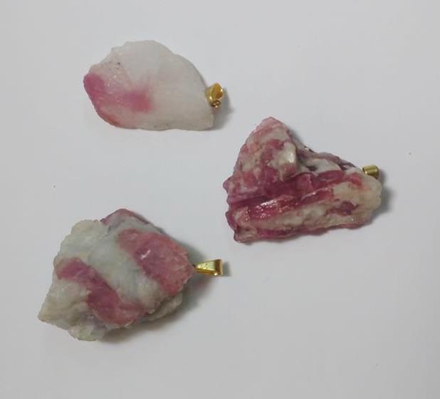 Stones from Uruguay - Pink Tourmaline in Matrix with Hole and Gold Plated Bail