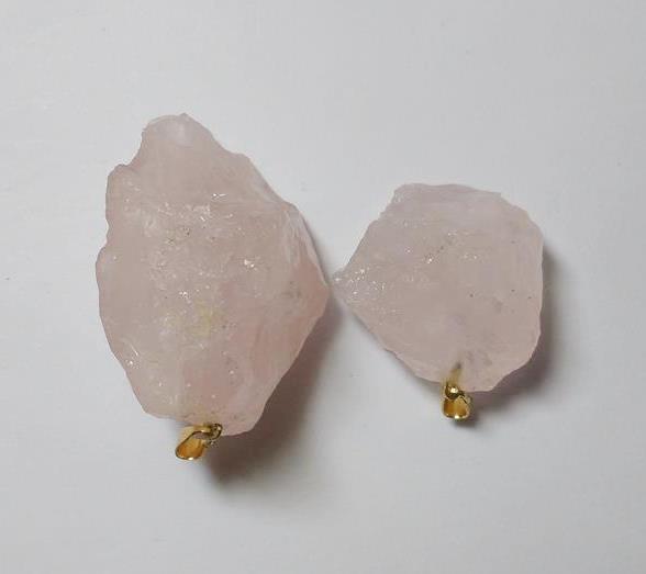 Stones from Uruguay - Rose Quartz Nugget Pendant with Gold Plated Bail (5 microns in thickness)