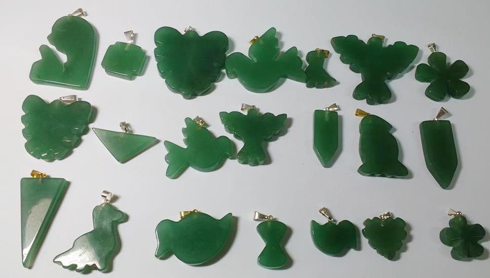 Stones from Uruguay - Polished Green Aventurine Shapes with Hole and Plated Bail