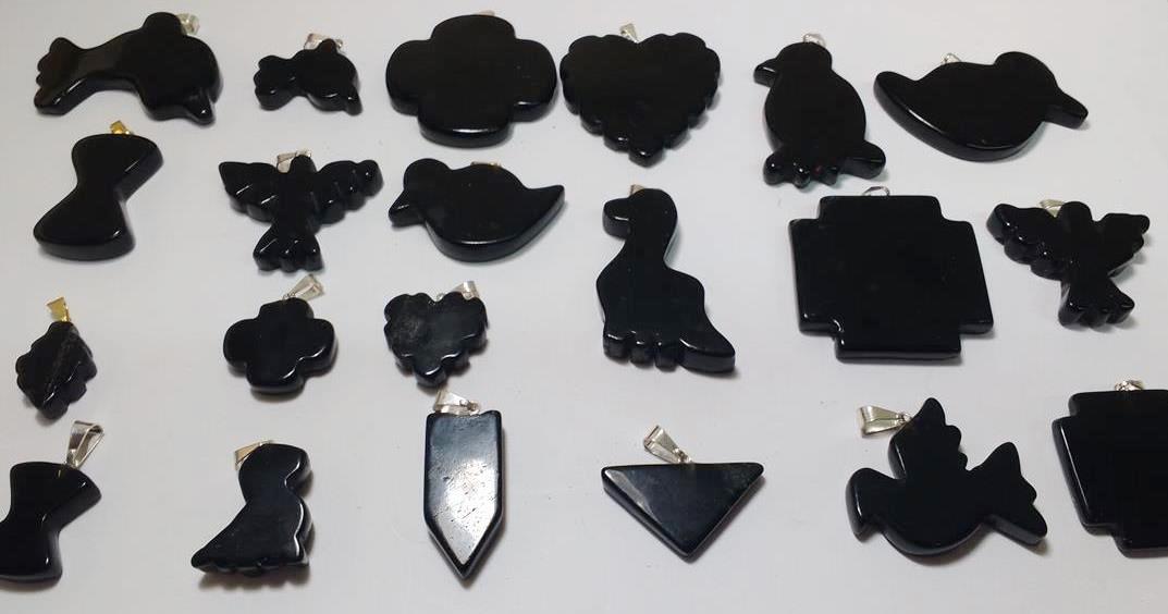 Stones from Uruguay - Black Obsidian Pendants with Hole and Plated Bail