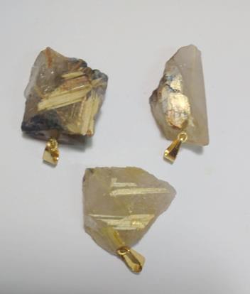 Stones from Uruguay - Golden Rutile Slice Pendant with Plated Bail