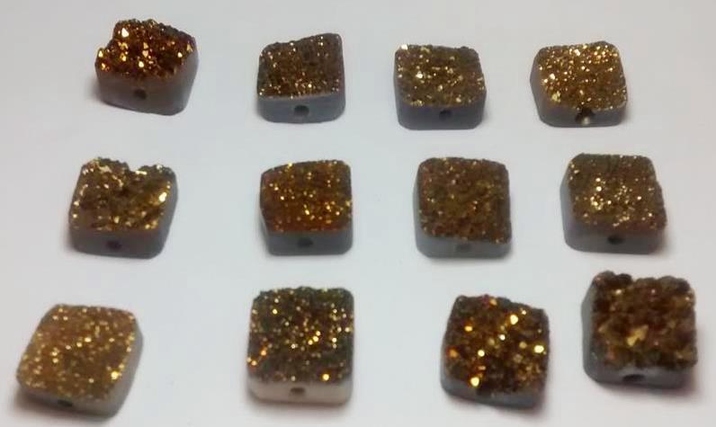 Stones from Uruguay - Old Gold Titanium Druzy Square for Beads, Size 10mm