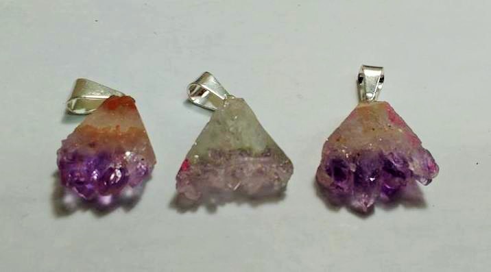 Stones from Uruguay - Amethyst Triangle Slice Pendants with Drill Hole and Silver Bail Plated