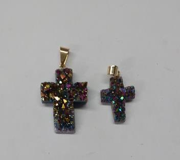 Stones from Uruguay - Titanium Rainbow Quartz Druzy Crucifix Pendants