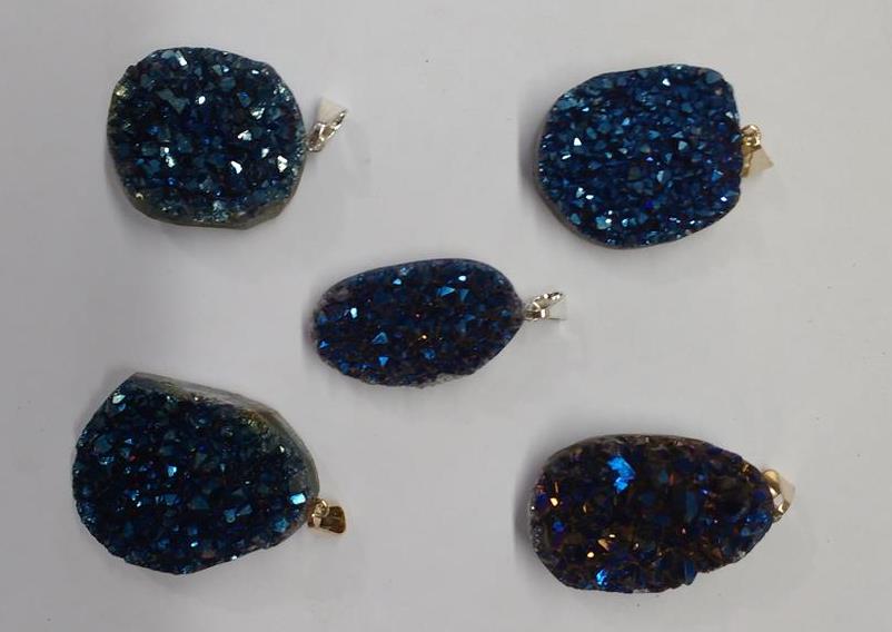 Stones from Uruguay - Flame Aura Quartz Druzy Free Form Pendant (cobalt blue)