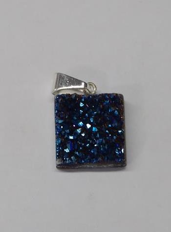Stones from Uruguay - Titanium Aura Quartz Druzy Square Pendant ( cobalt blue)