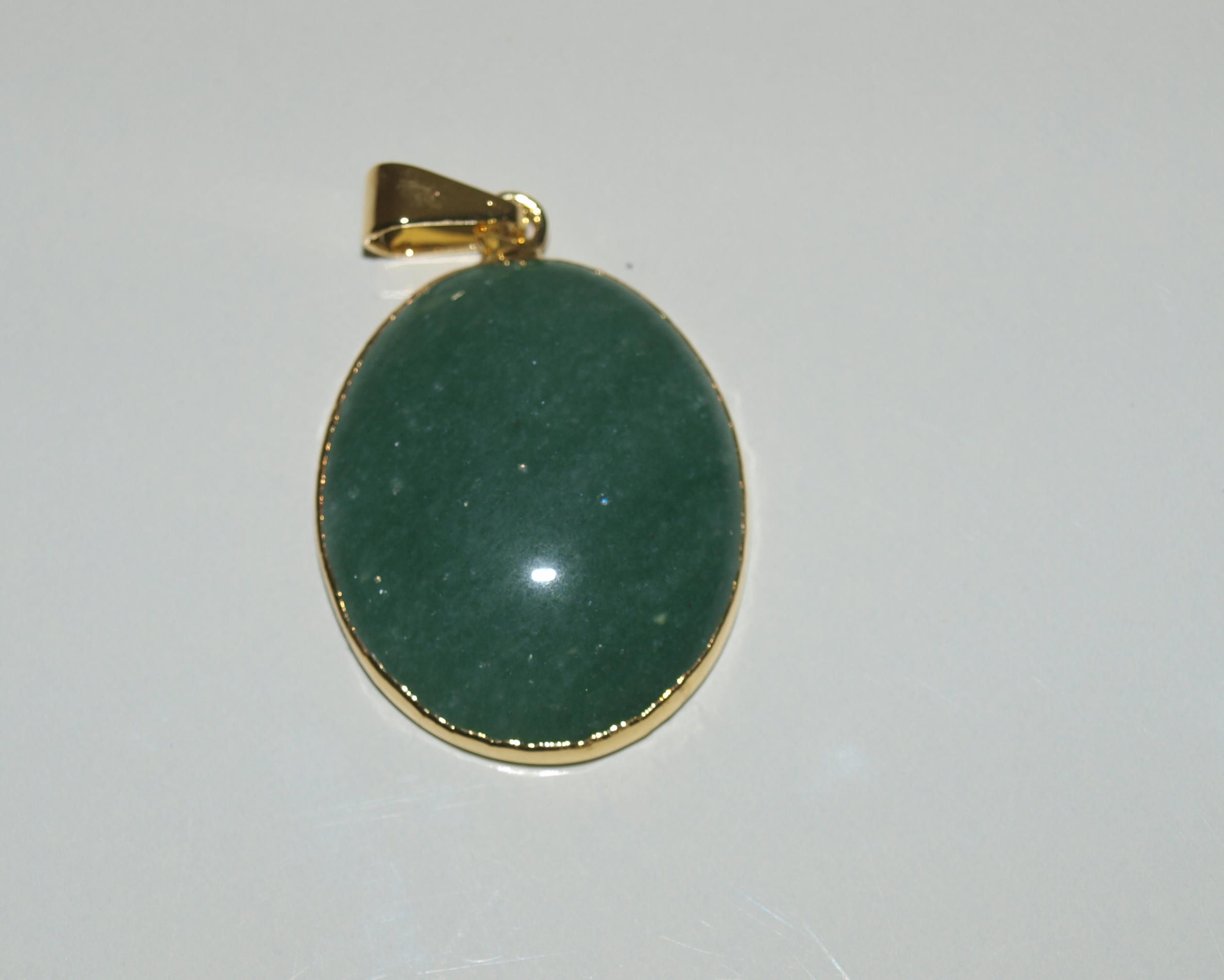 Stones from Uruguay - Green aventurine Oval Cabochon Pendant, 30x20mm, Gold Plated