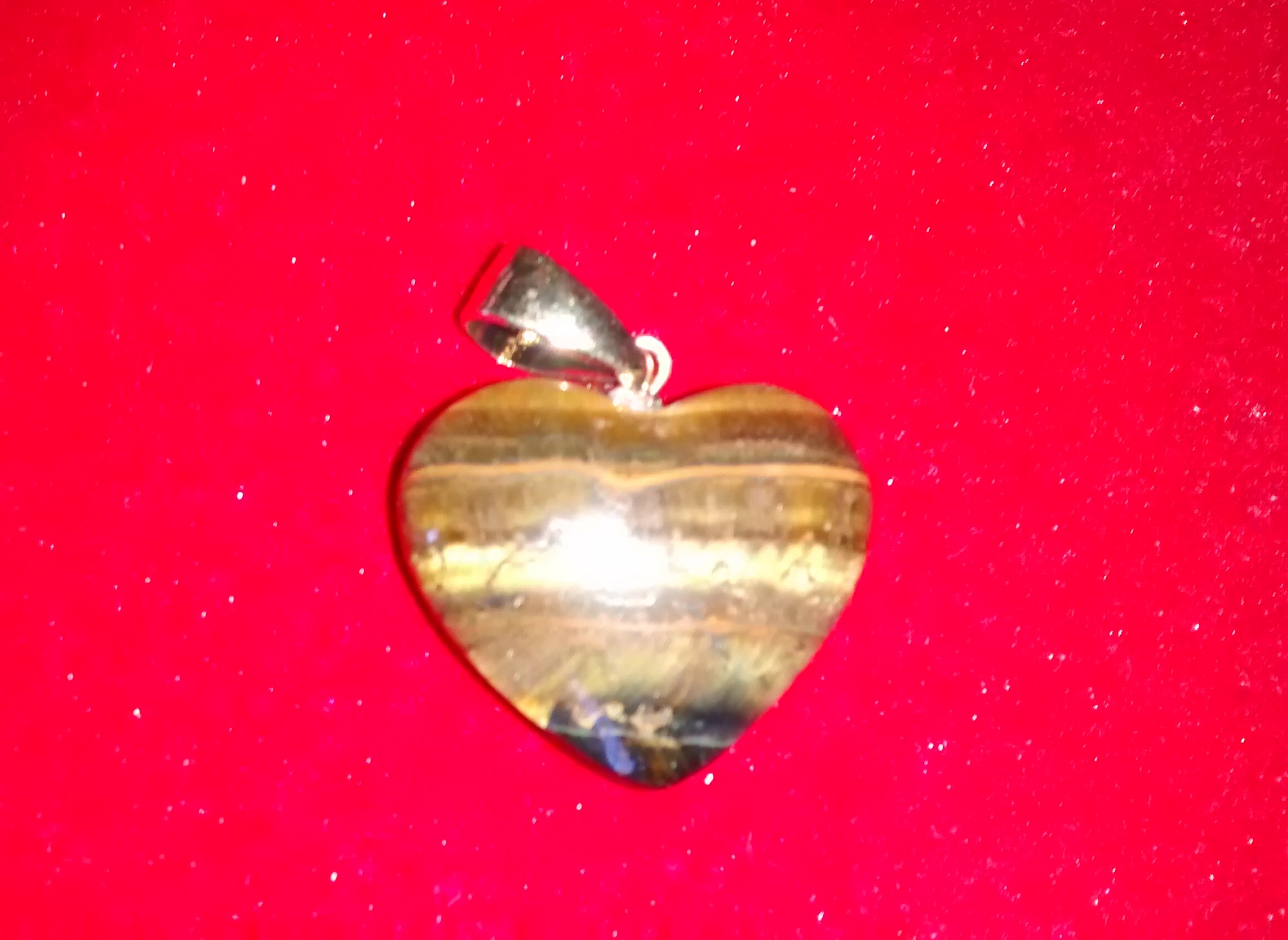 Stones from Uruguay - Tiger Eye Heart Cabochon Pendant with Hole and Plated Bail