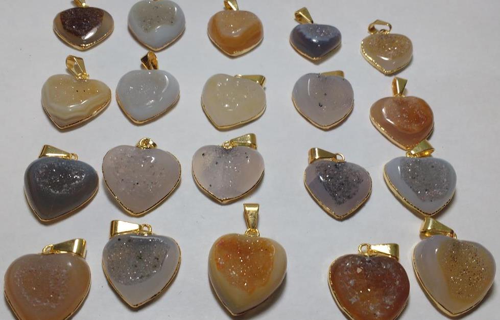 Stones from Uruguay - Polished Druzy Heart Cabochon Pendant