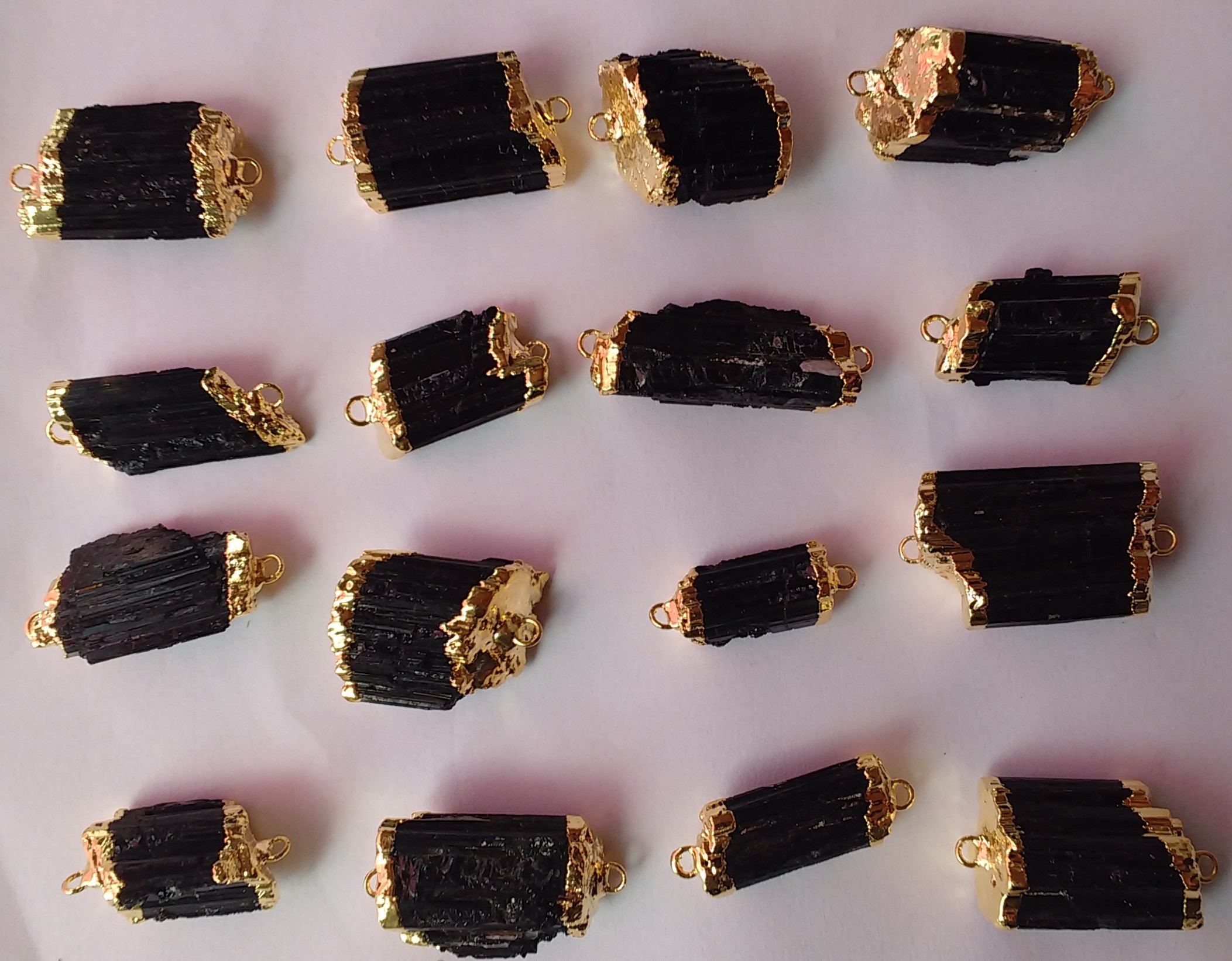 Stones from Uruguay - Black Tourmaline Connector, 21-35mm, Gold Plated