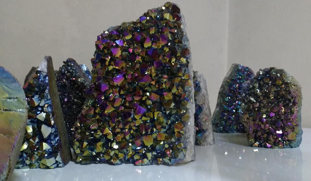 Stones from Uruguay - Rainbow Aura Amethyst Cut Base Crystal Cluster from Uruguay