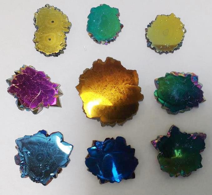 Stones from Uruguay - Titanium Flame Aura Amethyst Stalactite Slices, 26-50mm, Quality A, Mixed Colors