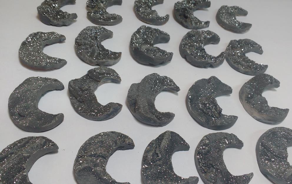 Stones from Uruguay - Black Titanium Aura Chalcedony Druzy Half Moon, 30mm