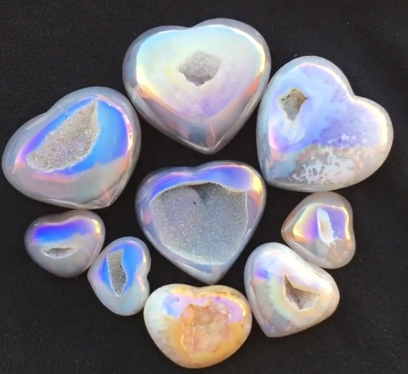 Stones from Uruguay - Light Angel Aura Agate Geode  Druzy Heart  for  Meditation