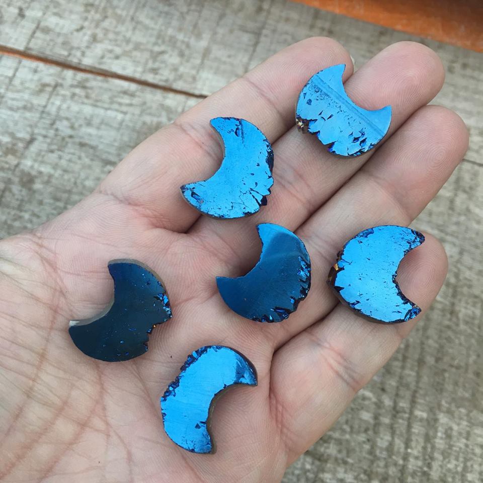 Stones from Uruguay - Cobalt Blue Titanium Aura Amethyst Druzy Half Mooon Slices
