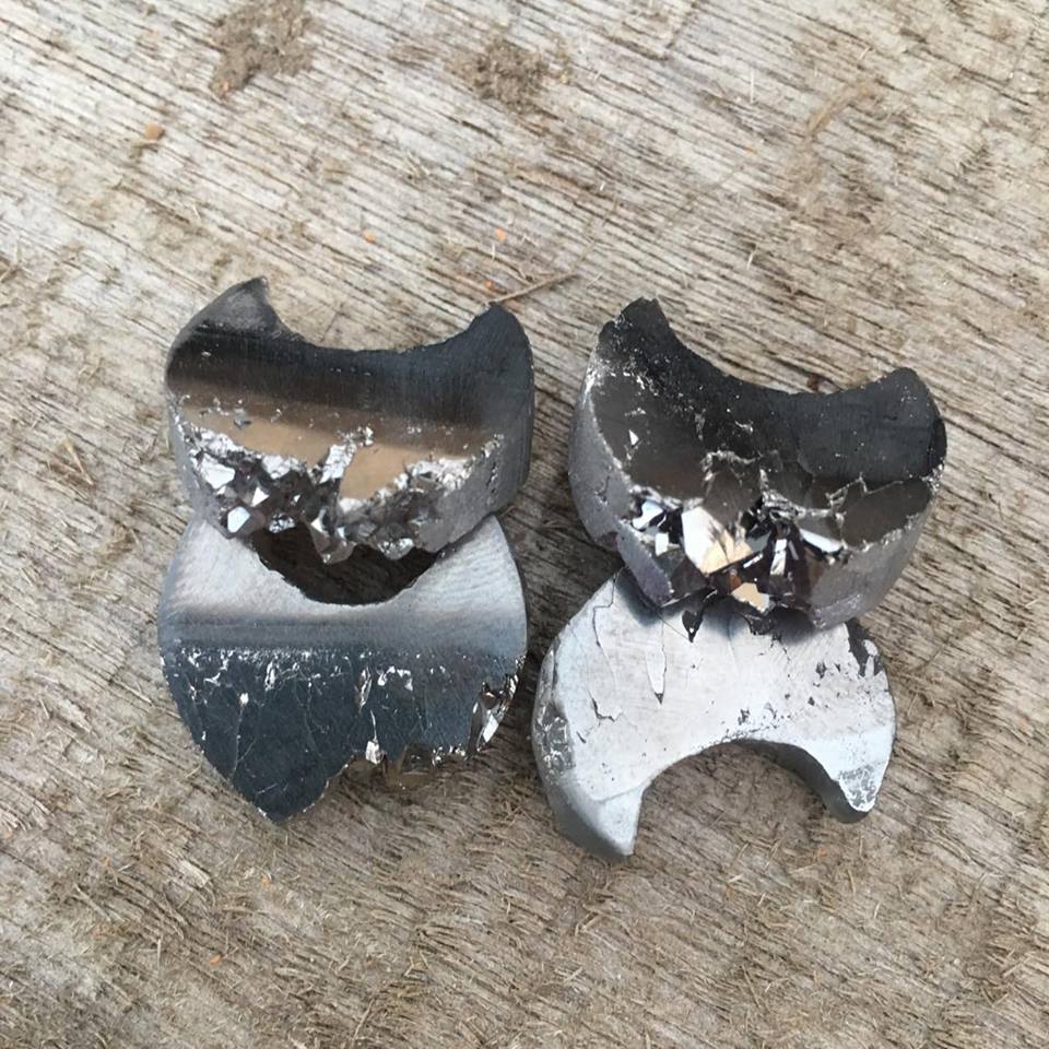 Stones from Uruguay - Silver Titanium Aura Amethyst Druzy Half Moon Slices