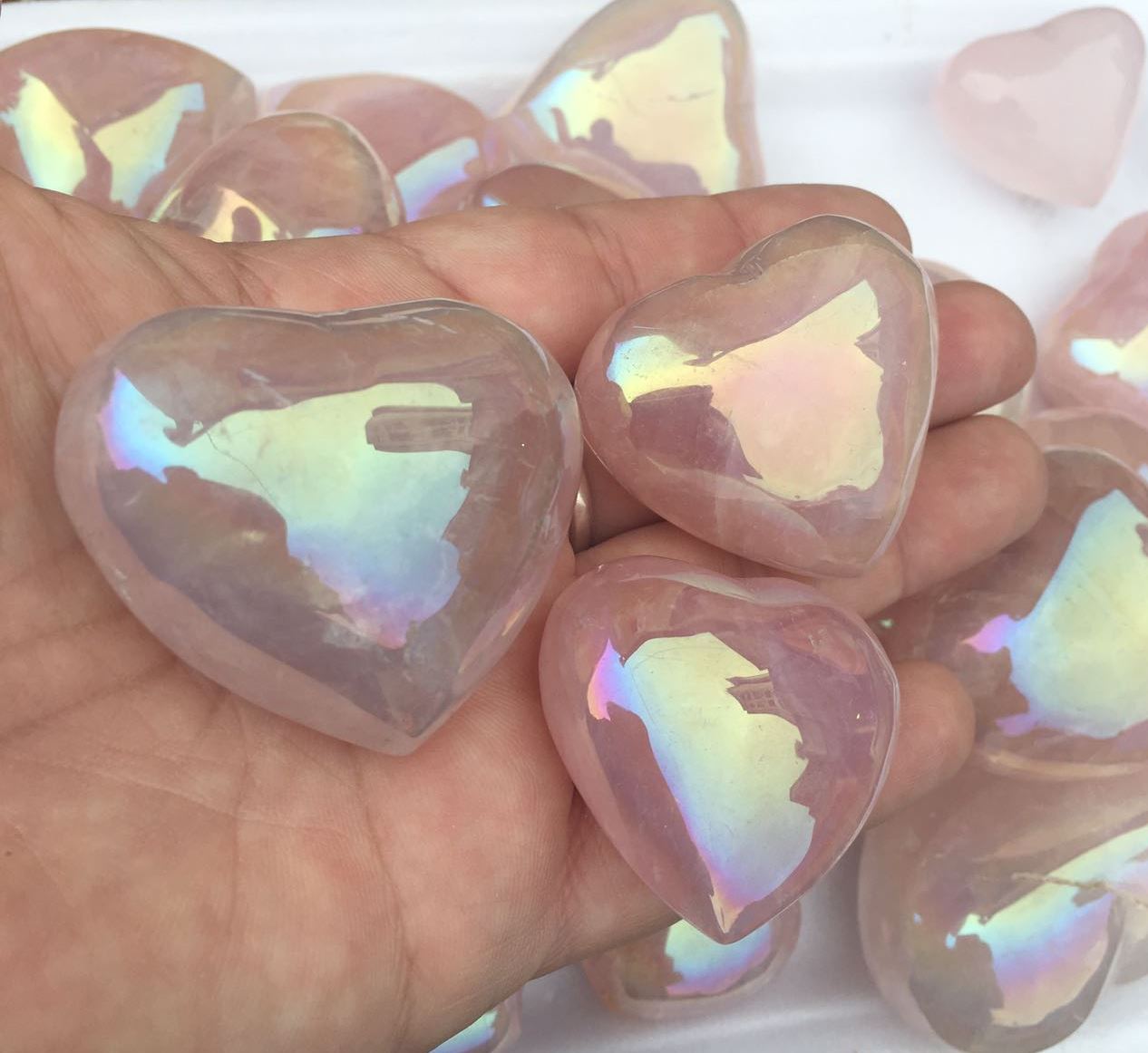 Stones from Uruguay - Angel Aura Rose Quartz Hearts