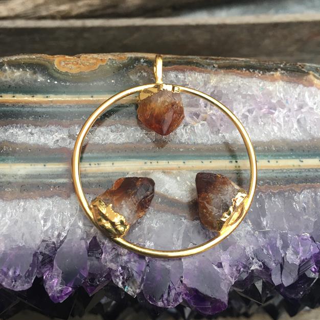 Stones from Uruguay - Triple Citrine Point Hoop Pendant