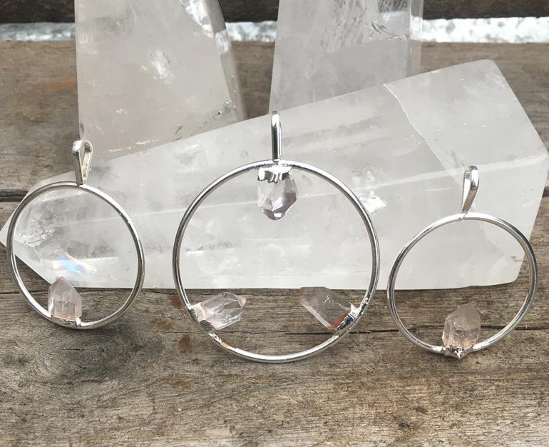 Stones from Uruguay - Clear Quartz Crystal Point Hoop Pendant
