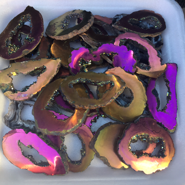 Stones from Uruguay - Pink Rainbow Titanium  Agate Geode Slices