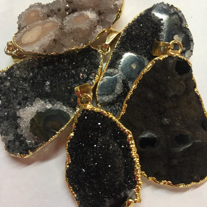 Stones from Uruguay - Gold Plated Druzy Free Form Pendants with Eyes