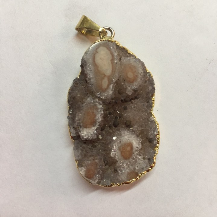 Stones from Uruguay - Druzy Free Form Pendant with Polished Eyes, Gold Plated, 36-50mm