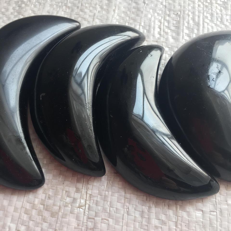 Stones from Uruguay - Black Obsidian Half Moon Cabochons