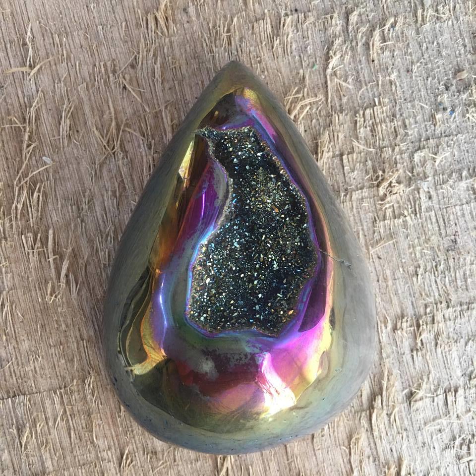 Stones from Uruguay - Rainbow Aura Agate Druzy Teardrop Cabochon for Decoration or Meditation