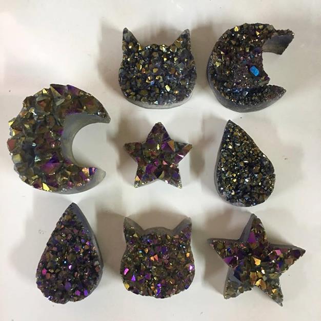 Stones from Uruguay - Rainbow Titanium Coated Amethyst Druzy Shapes