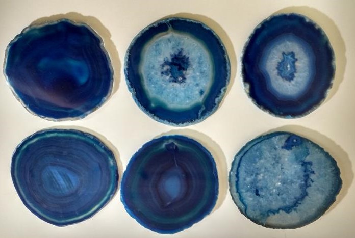 Stones from Uruguay - Blue Agate Slice Coasters with Sets of 6