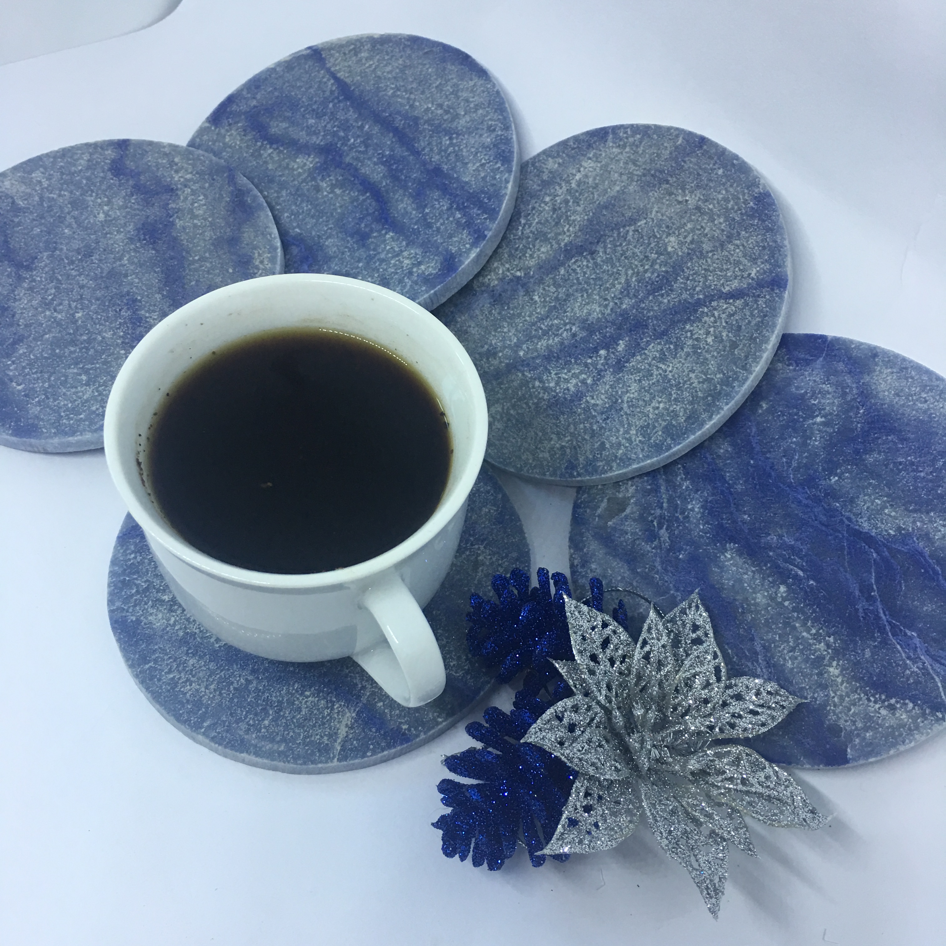 Stones from Uruguay - Blue Quartz  Coasters  for Bohemian Decor and Bridal Party Gifts 