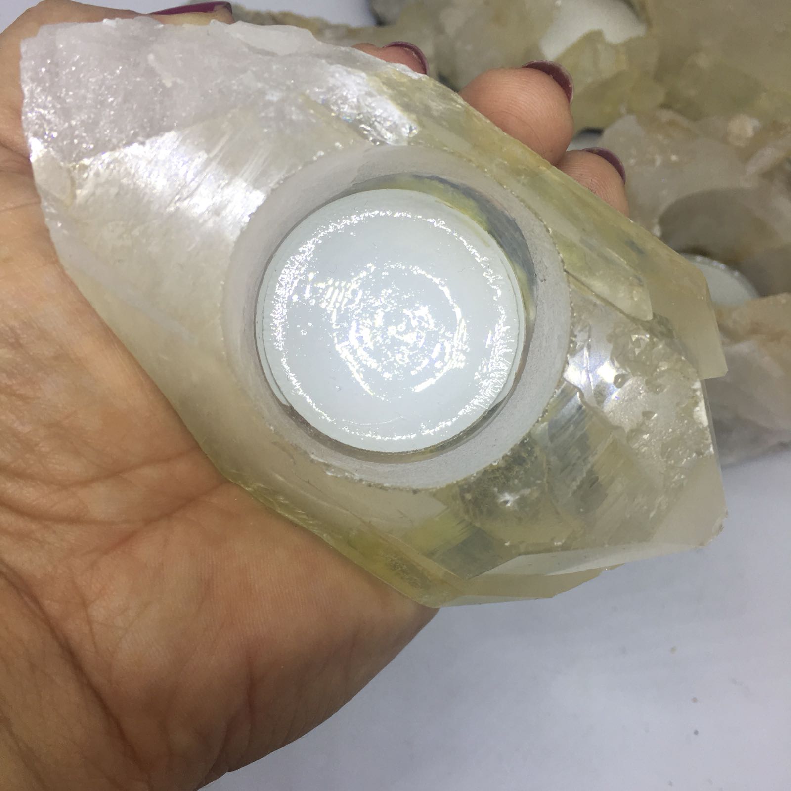 Stones from Uruguay - Yellow Quartz Cluster Tealight Candle Holder, Quartz Cluster Gemstone Tea Light Holde
