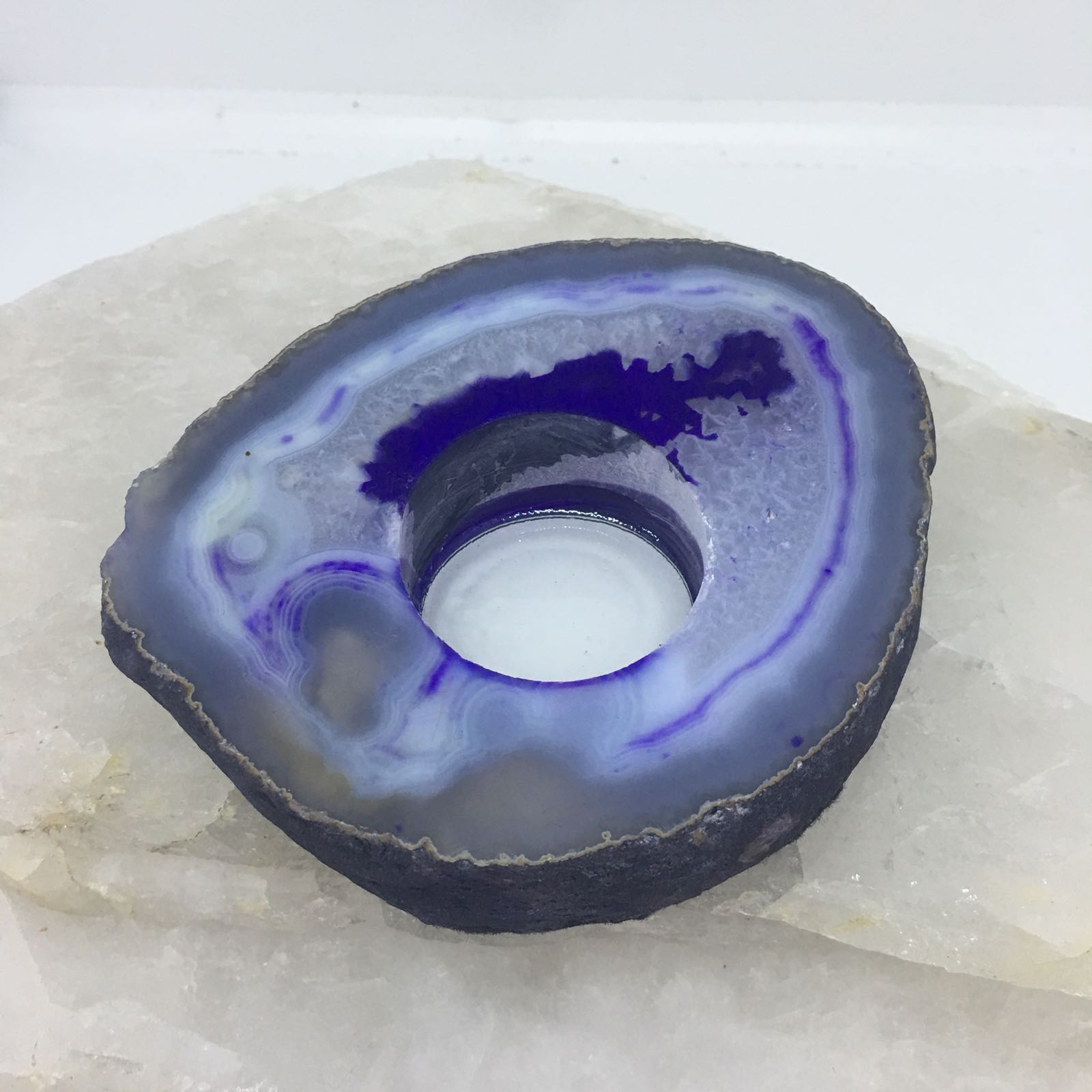 Stones from Uruguay - Dyed Purple  Agate Slice Candle holder