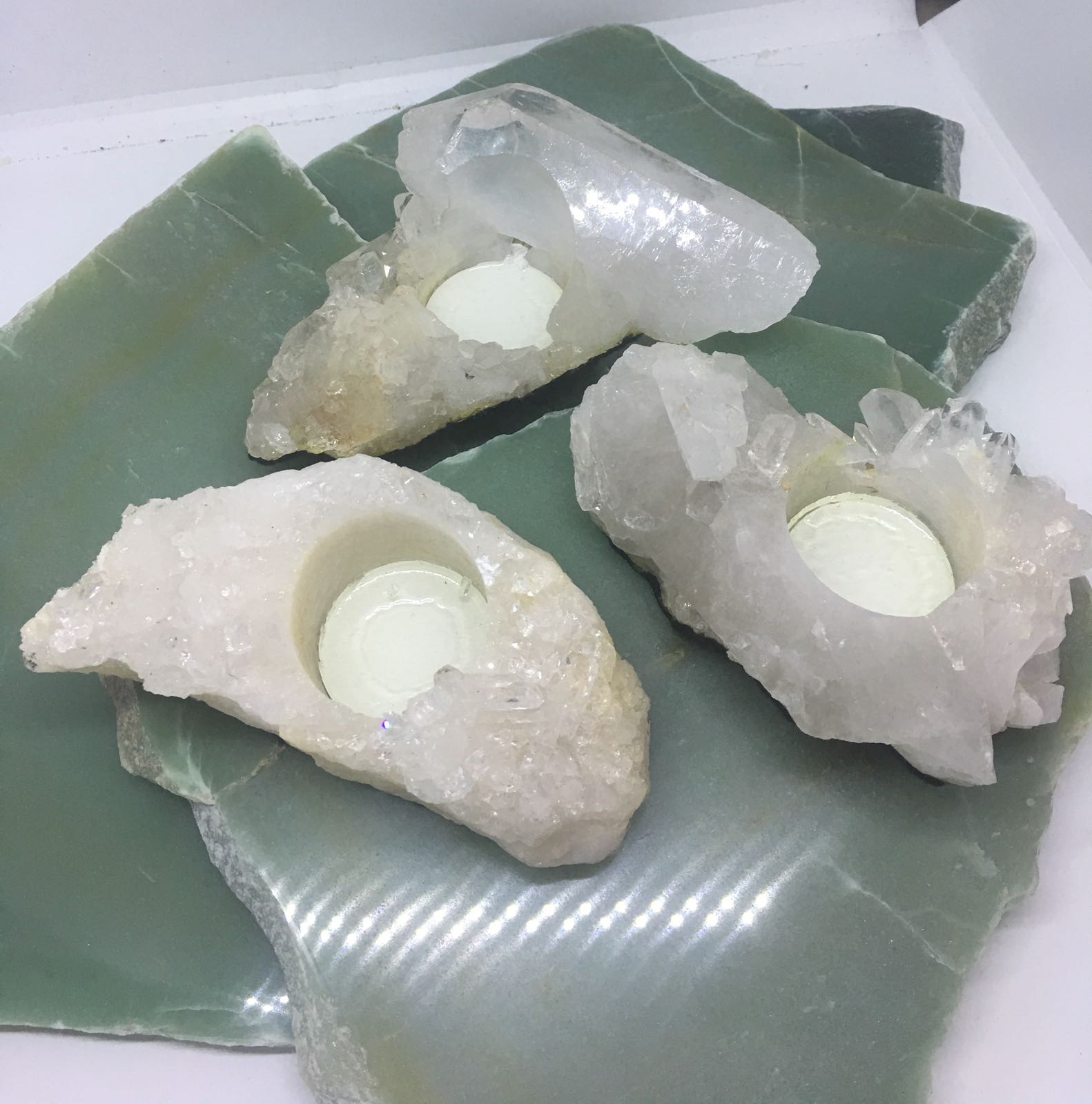 Stones from Uruguay - Clear Quartz Crystal Cluster Tealight Candle Holder from Brazil