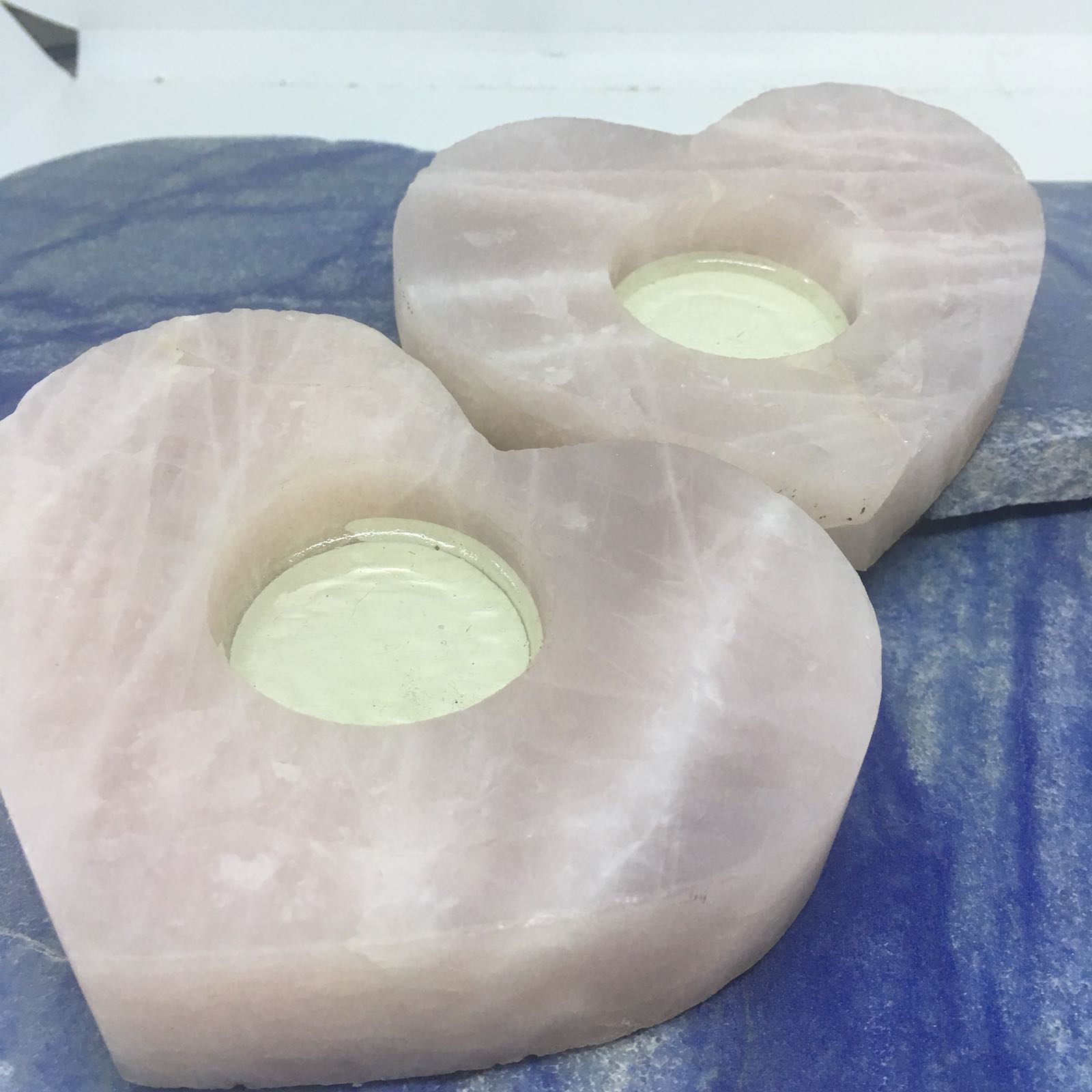 Stones from Uruguay - Pink Quartz Hearts TeaLight & Candle Holder