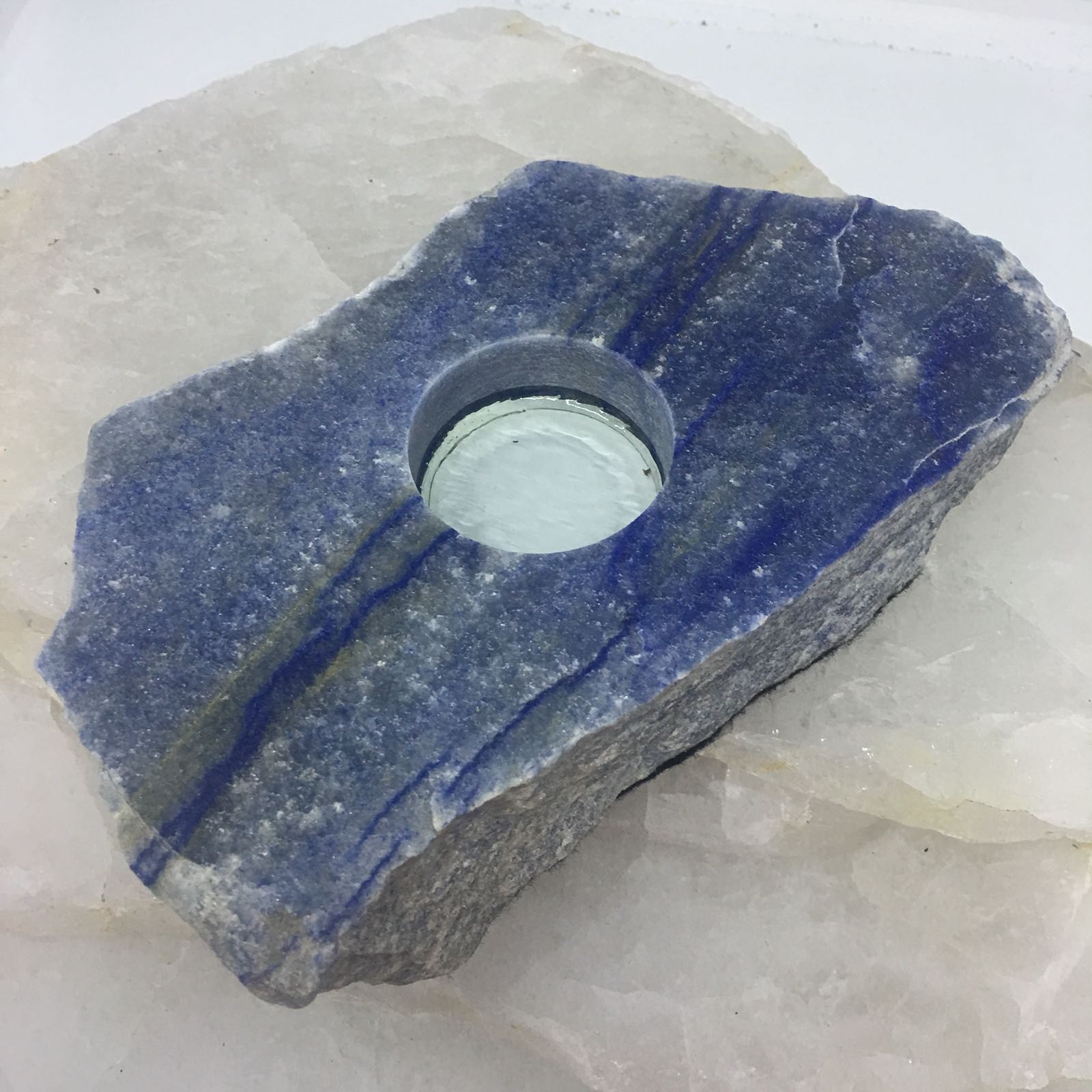 Stones from Uruguay - Polished Thick Slice Blue Quartz Candleholder