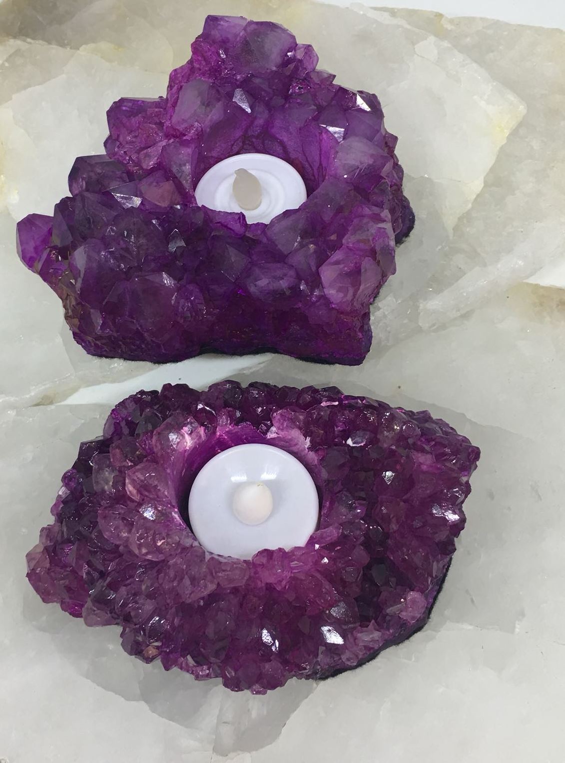 Stones from Uruguay - Pink Dyed Amethyst Druzy Cluster Candle Holder  Tealight