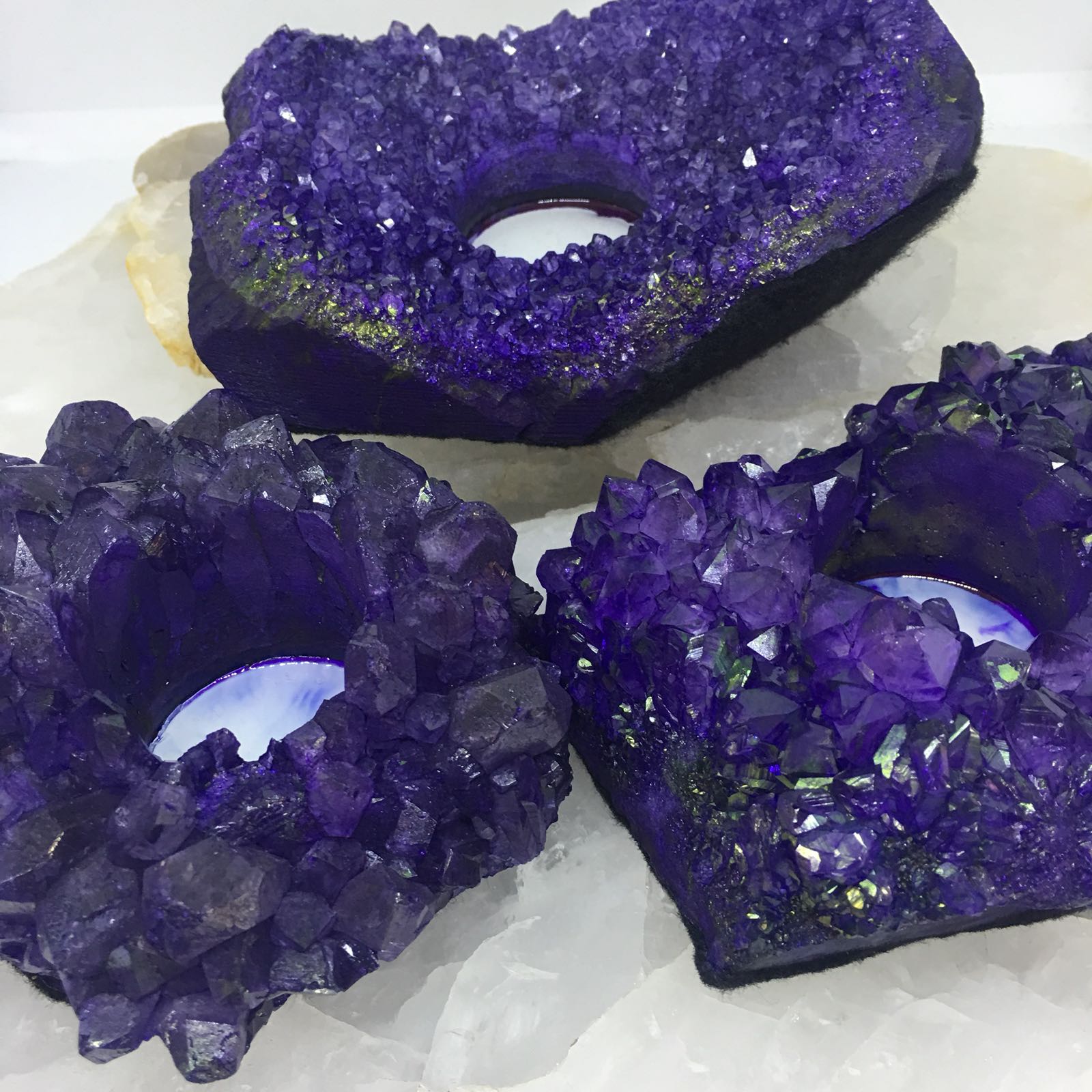 Stones from Uruguay - Colorful  Purple Dyed Amethyst Cluster Candle Holder