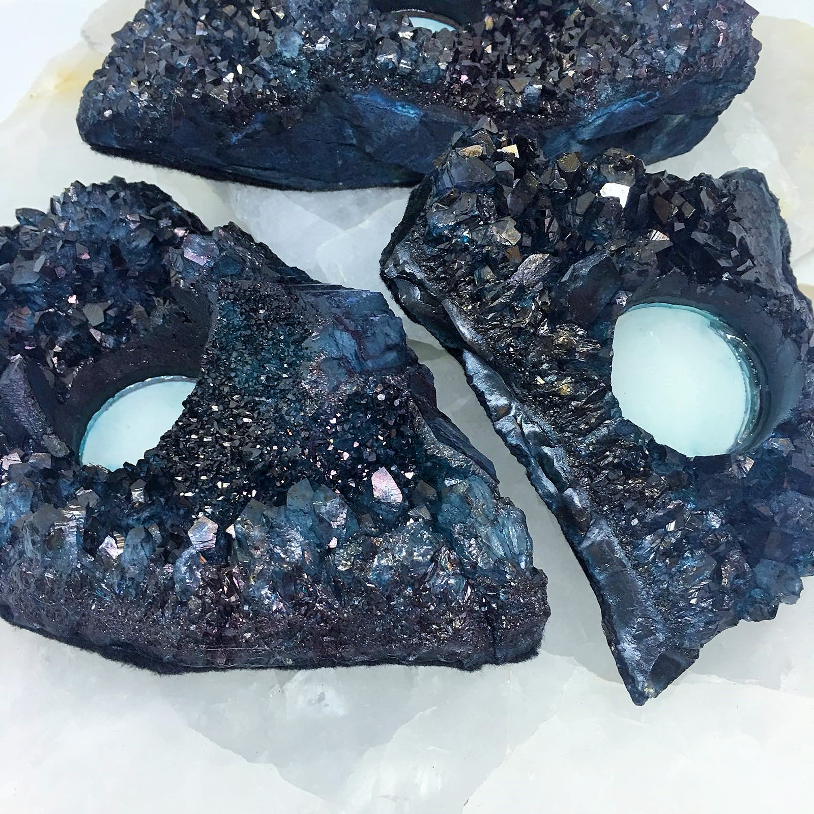 Stones from Uruguay - Teal Dyed Amethyst Cluster Candle Holder, Amethyst Cluster Candle Holder, Teal Dyed Amethyst Druzy Decor Candle Holder, Metaphysical Candle Holder,  Chakra Crystals Amethyst Candle Holder