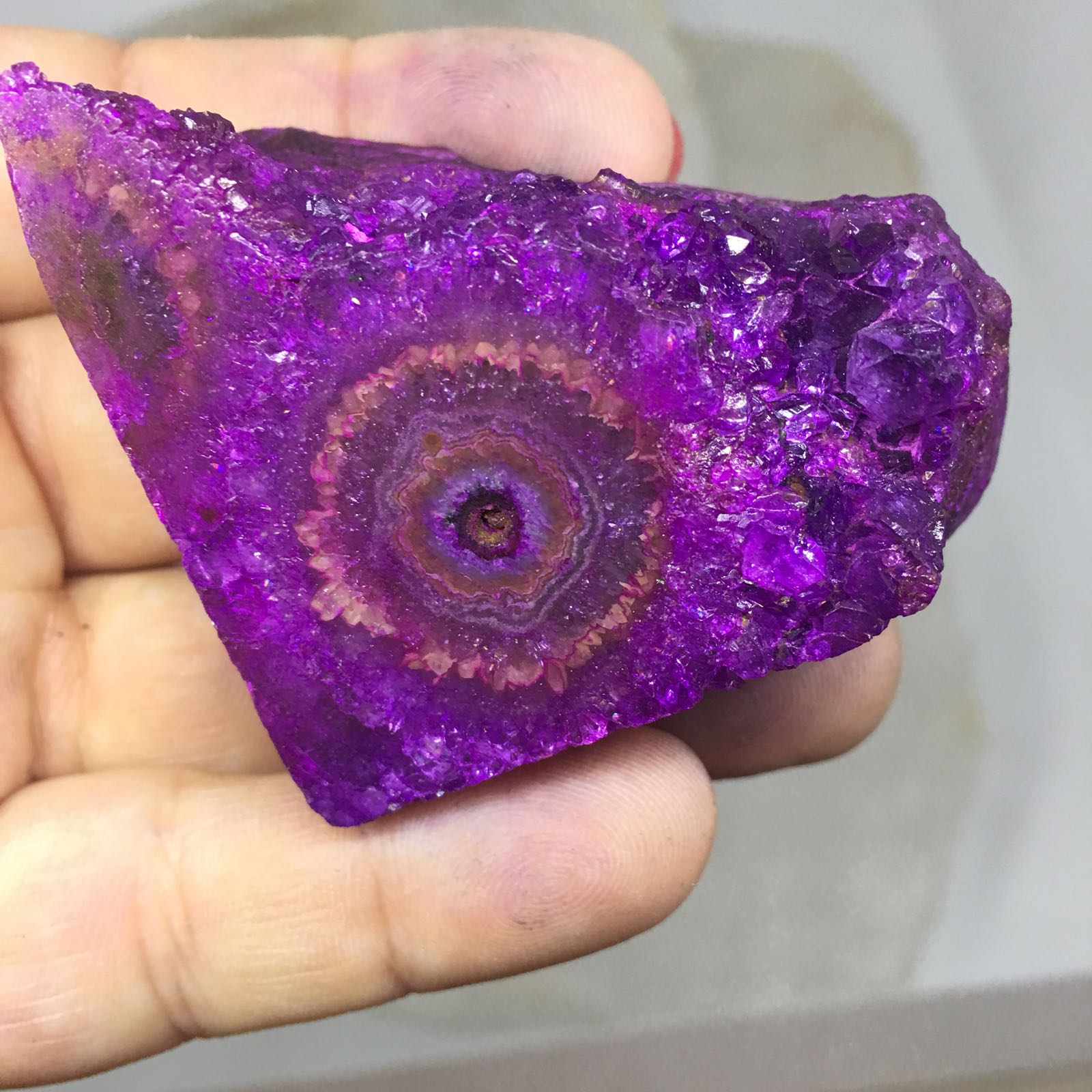 Stones from Uruguay - Pink Dyed Polished Amethyts Druzy Eye for Decor or Gift