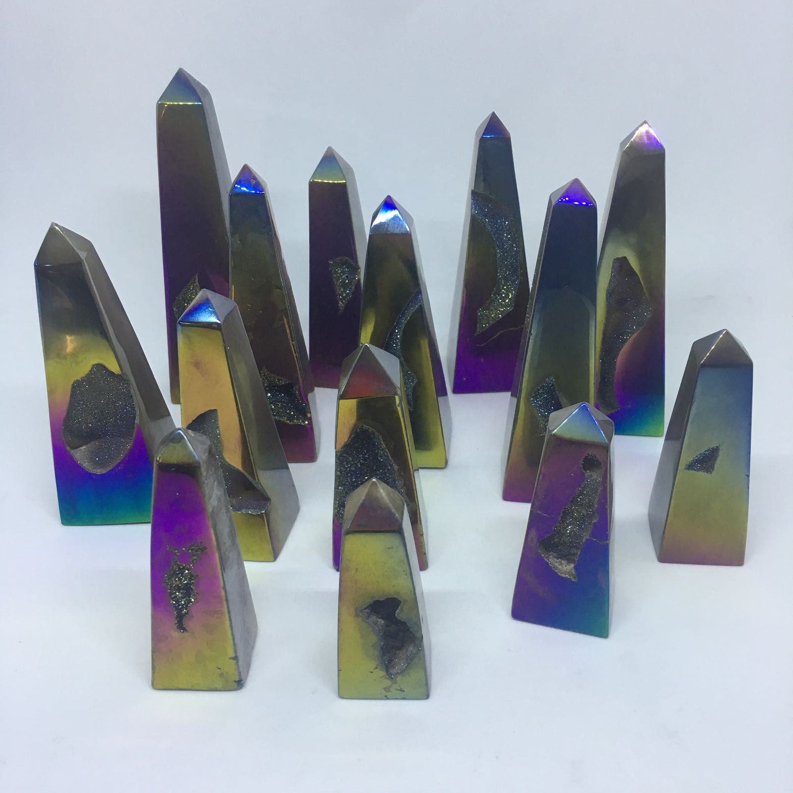 Stones from Uruguay - Rainbow Titanium Agate  Druzy Obelisks 