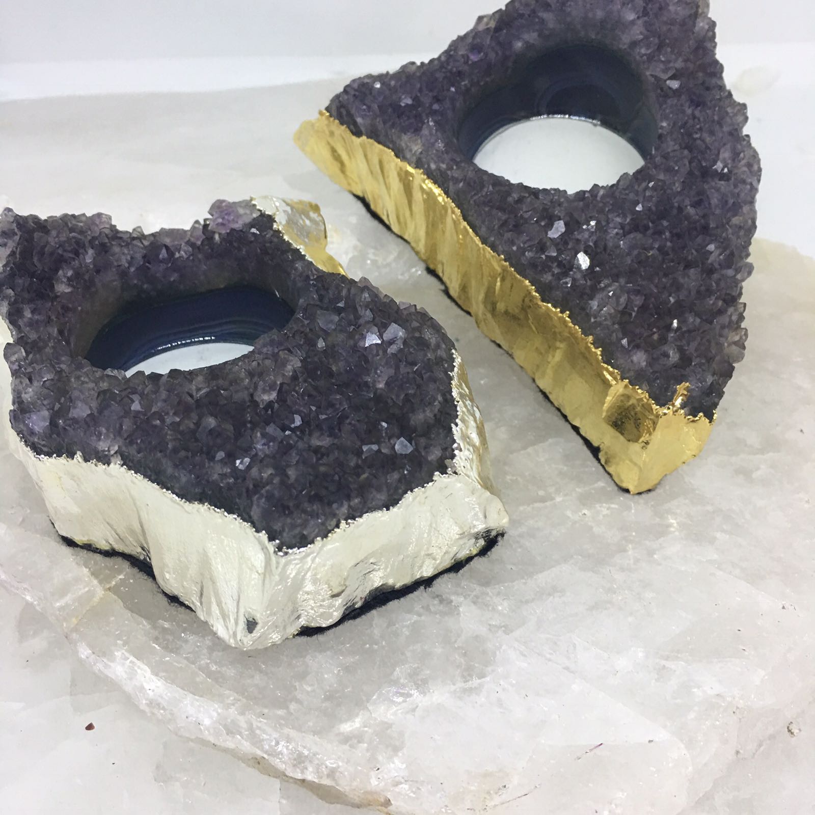 Stones from Uruguay - Gold & Silver  Electroplated Amethyts Druzy Candle Holder Tealight