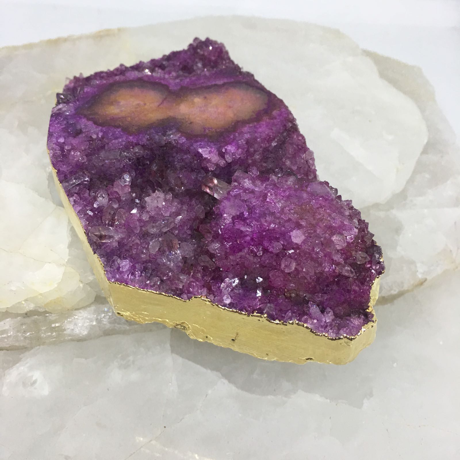 Stones from Uruguay - Gold Plated Pink Amethyst Stalactite Eye